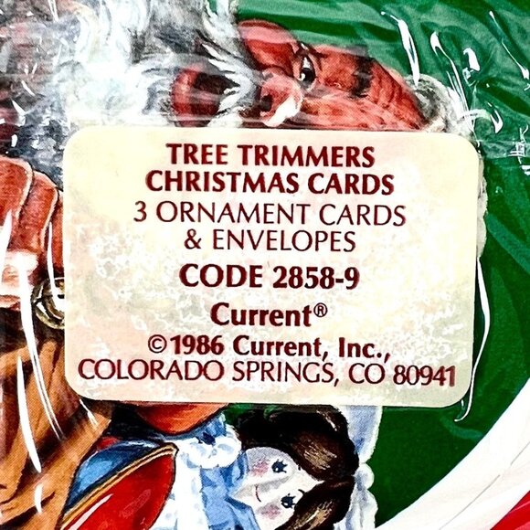 Current 1986 Tree Trimmers Sealed Pack Of 3 Christmas Cards w/ Envelopes Santa - Picture 2 of 3